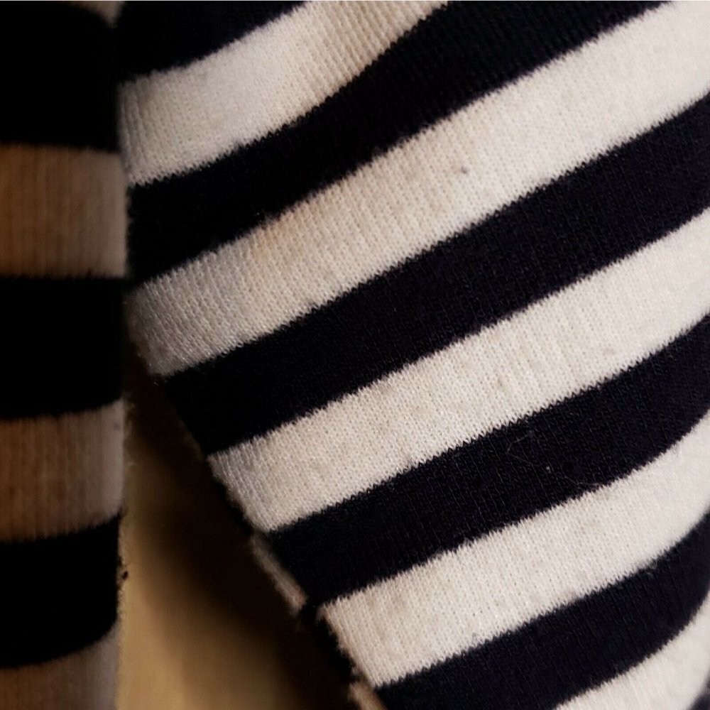 My Beloved Black White Stripe High Low Side Zip Lightweight Knit Jacket … - Picture 8 of 10